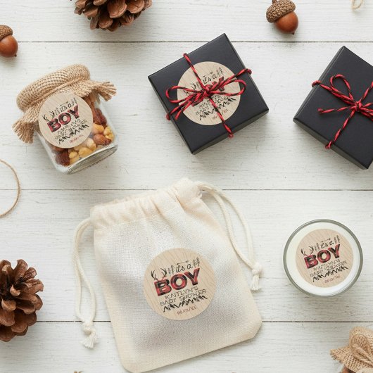 Das ist ein Junge! Rustikale Karierte Lumberjack B Runder Aufkleber