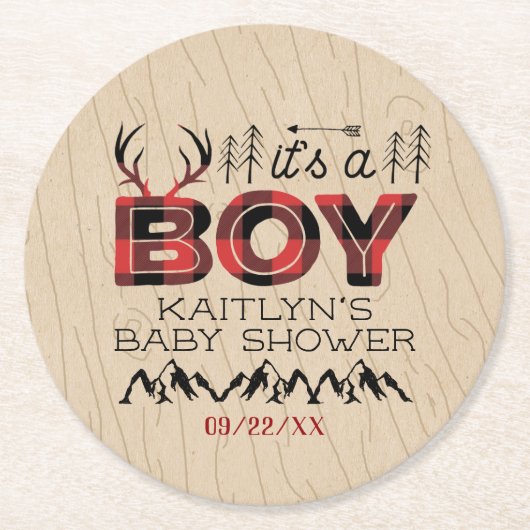 Das ist ein Junge! Rustikale Karierte Lumberjack B Runder Pappuntersetzer (Vorderseite)