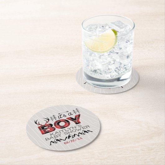 Das ist ein Junge! Rustikale Karierte Lumberjack B Runder Pappuntersetzer (Vor Ort)