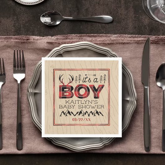 Das ist ein Junge! Rustikale Karierte Lumberjack B Serviette