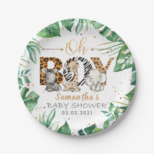 Das ist ein Junge! Safari Baby Shower Plate Pappteller (Vorderseite)