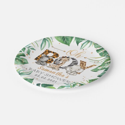 Das ist ein Junge! Safari Baby Shower Plate Pappteller (Schrägansicht)