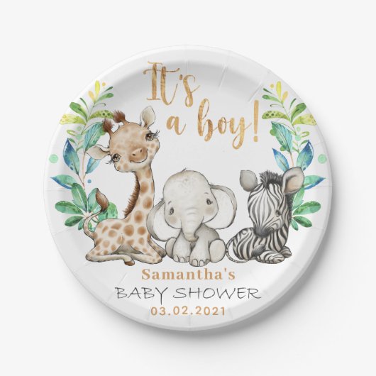 Das ist ein Junge! Safari Baby Shower Plate Pappteller (Vorderseite)
