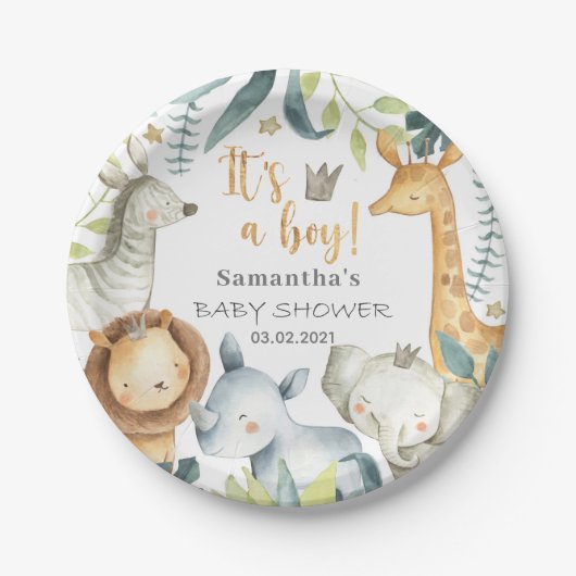 Das ist ein Junge! Safari Baby Shower Plate Pappteller (Vorderseite)