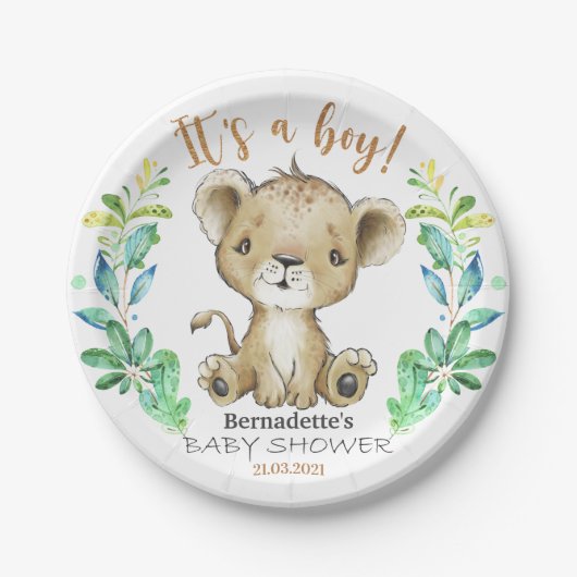 Das ist ein Junge! Safari Lion Baby Shower Plate Pappteller (Vorderseite)