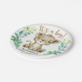 Das ist ein Junge! Safari Lion Baby Shower Plate Pappteller (Schrägansicht)