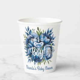 Das ist ein Junge! Schnuller- und Peonies-Babydusc Pappbecher