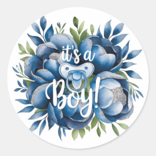 Das ist ein Junge! Schnuller- und Peonies-Babydusc Runder Aufkleber