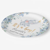 Das ist ein Junge! Sweet Elephant Baby Shower Part Pappteller (Schrägansicht)