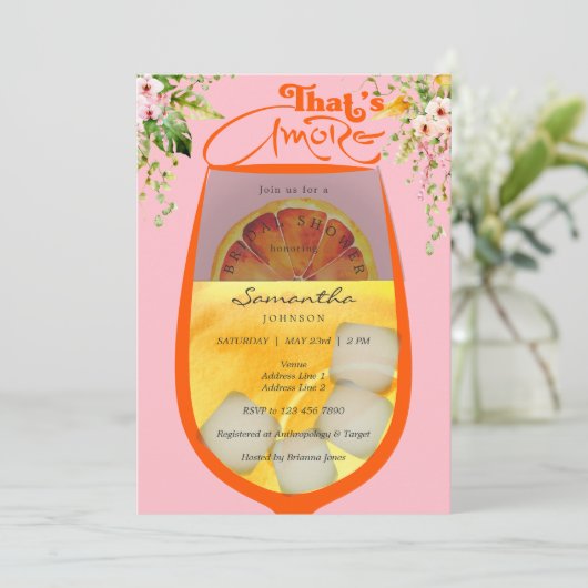 Das ist ein rosa tropisches Aperol-Brautparty Einladung (Stehend Vorderseite)