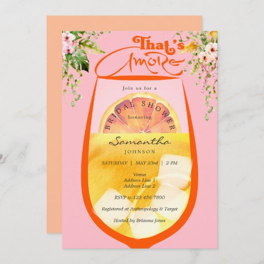 Das ist ein rosa tropisches Aperol-Brautparty Einladung (Vorne/Hinten)