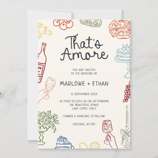 Das ist eine bunt Illustrierte Hochzeit Einladung (Vorderseite)