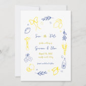 Das ist eine handgezeichnete italienische Hochzeit Save The Date (Vorderseite)