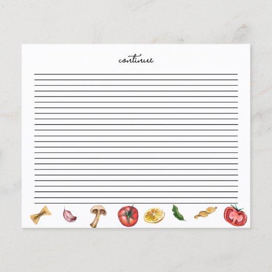 Das ist eine italienische inspirierte Rezept-Karte (Rückseite)