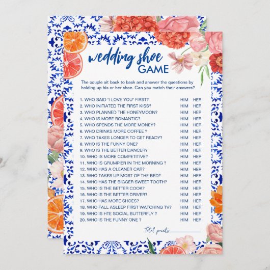 Das ist eine mediterrane Hochzeitsschuhkarte Einladung (Vorne/Hinten)