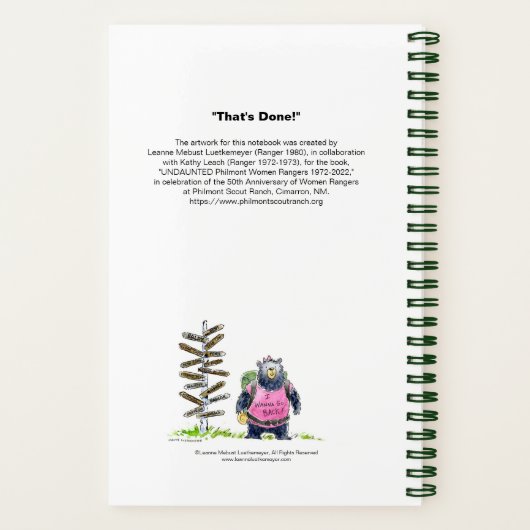 "Das ist fertig!" Philmont Women Ranger Notebook Notizblock (Rückseite)