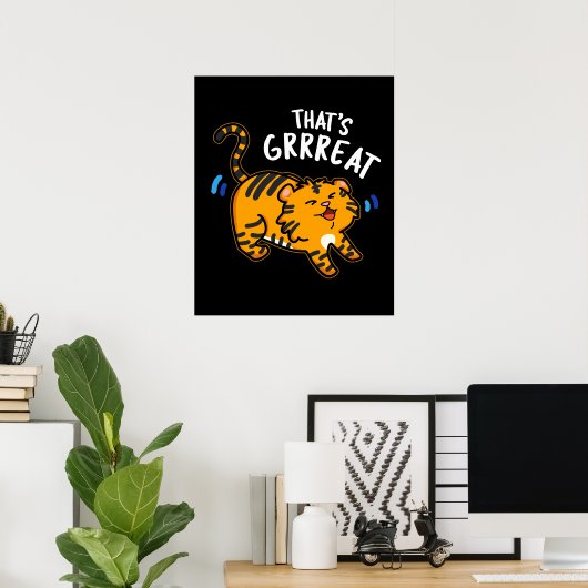 Das ist Großer Funny Tiger Growl Pun Dark BG Poster (Heimbüro)