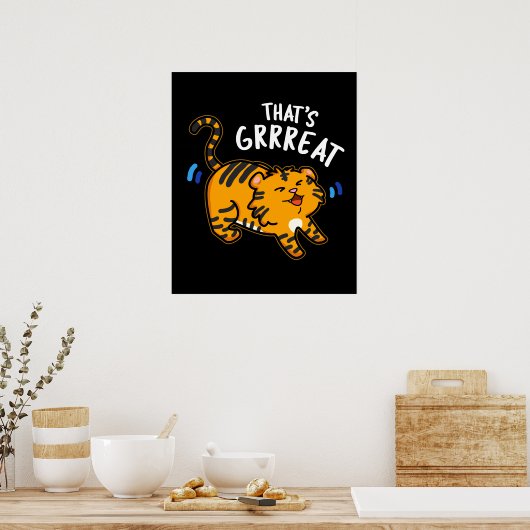 Das ist Großer Funny Tiger Growl Pun Dark BG Poster (Küche)