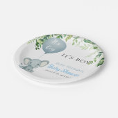 Das ist Junge! Niedliches kleines Elefantenbaby mi Pappteller (Schrägansicht)