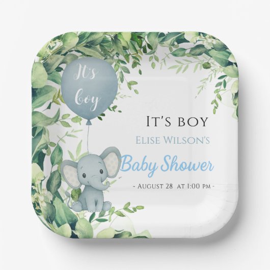 Das ist Junge! Niedliches kleines Elefantenbaby mi Pappteller (Vorderseite)