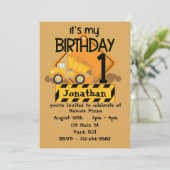 Das ist mein erster Geburtstagsschlaufwagen Einladung (Stehend Vorderseite)