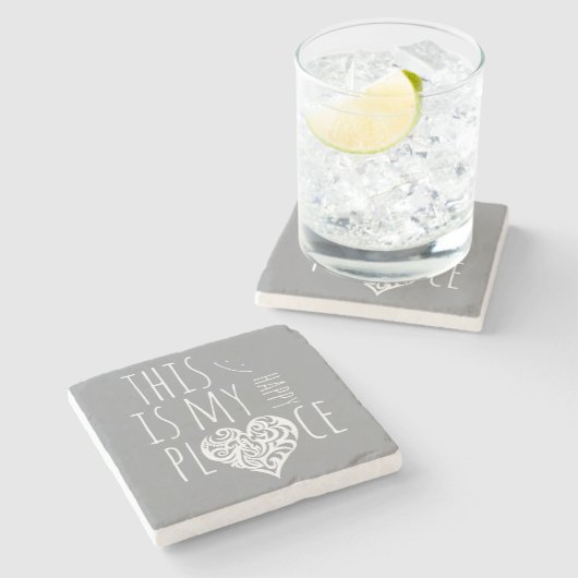 Das ist mein glücklicher Ort Inspiration Steinuntersetzer (Seitenansicht)