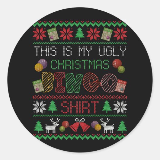 Das ist mein hässliches Weihnachtsbingo-Shirt, das Runder Aufkleber (Vorderseite)