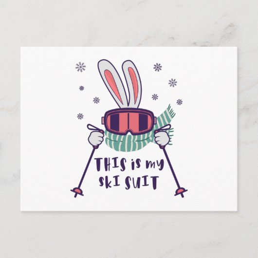 Das ist mein Ski-Anzug-Kaninchen mit Skistöcken Postkarte (Vorderseite)