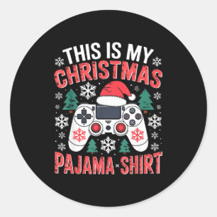 Das ist mein Weihnachts-Pyjama-Shirt Gaming Xmas M Runder Aufkleber