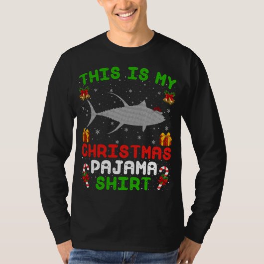 Das ist mein Weihnachtsfisch Pajama Ugly Blaufloss T-Shirt (Vorderseite)