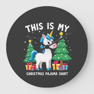 Das ist mein Weihnachtspyjama-Shirt Einhorn Xmas P Große Wanduhr
