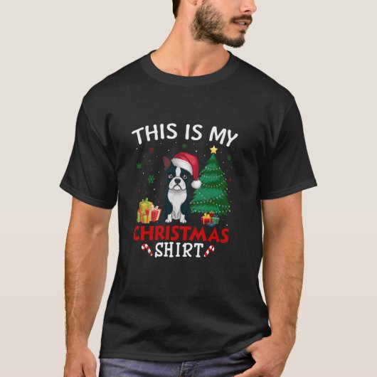 Das ist My Boston Terrier Weihnachtsmannmütze Chri T-Shirt (Vorderseite)