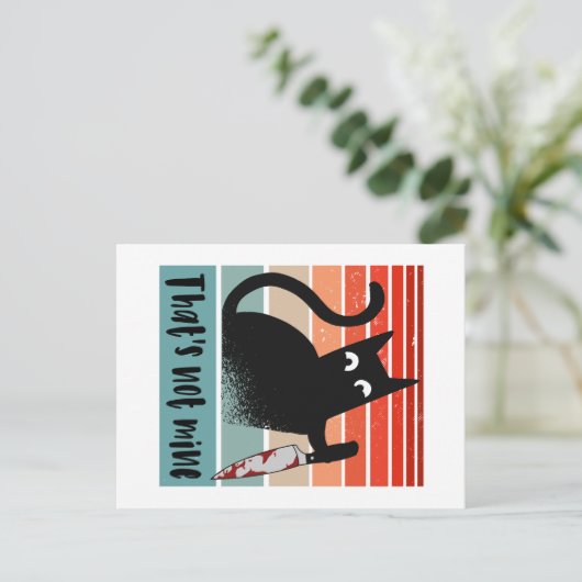 Das ist nicht meine, Unschuldige Katze mit Messer Postkarte (Stehend Vorderseite)