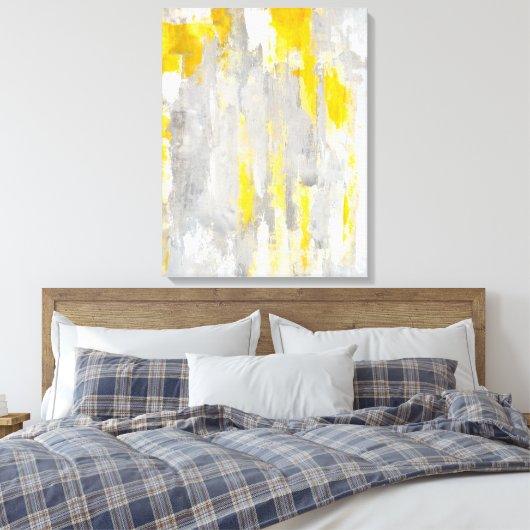 "Das ist Random" Abstrakte graue und gelbe Kunst Leinwanddruck (Insitu (Schlafzimmer))