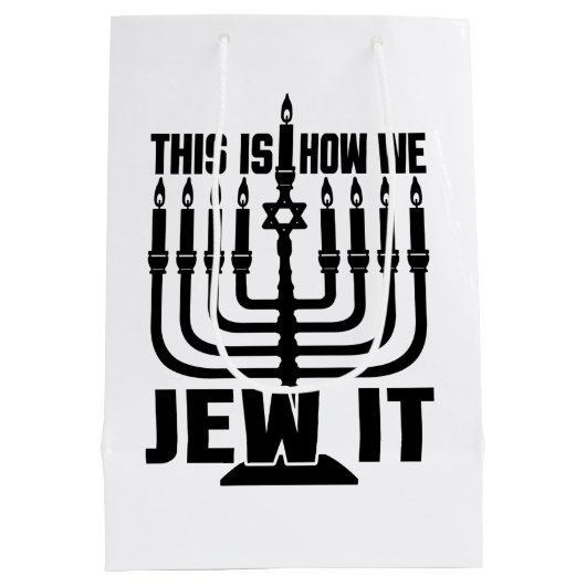 Das ist, wie wir es jüdisch, Menorah jüdisches Wei Mittlere Geschenktüte (Rückseite)