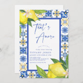 Das italienische Brautparty Blue Tiles Lemon Einladung (Vorne/Hinten)