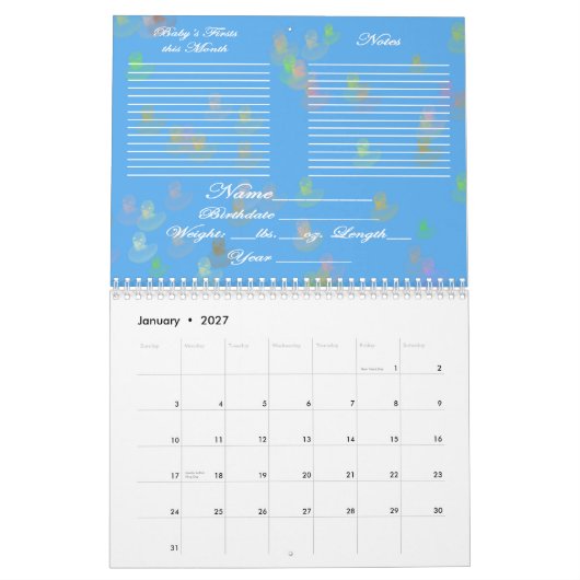 Das Jahr-Blau-Kalender des Babys erster Kalender (Jan 2027)