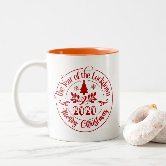 Das Jahr der Blockade 2020 Frohe Weihnachtsfeier Zweifarbige Tasse (Mit Donut)