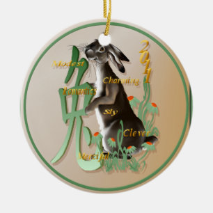 Das Jahr der Kaninchen-Verzierungen Keramikornament