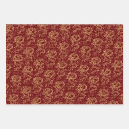 das Jahr des Drachen mit Luxus-Design begrüßen Geschenkpapier Set (Vorderseite)