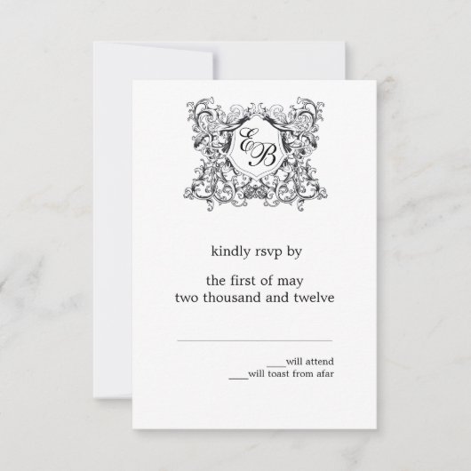Das "Kate" Monogram-Hochzeitprogramm RSVP Karte (Vorderseite)