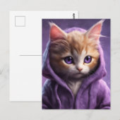 Das Kätzchen in einem Lila Hoodie Postkarte (Vorne/Hinten)