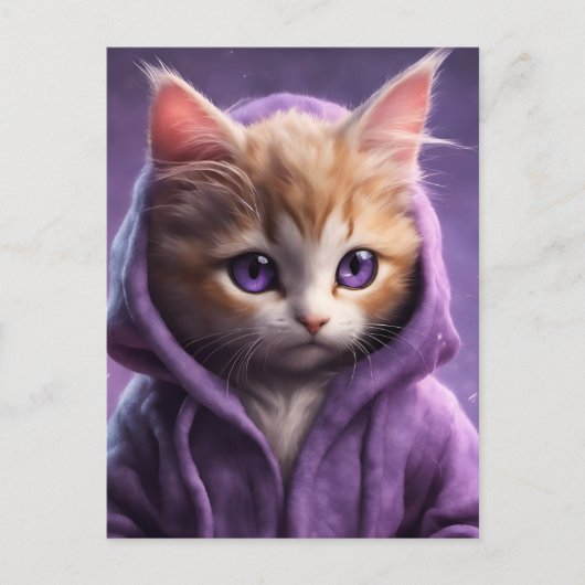 Das Kätzchen in einem Lila Hoodie Postkarte (Vorderseite)
