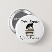 Das Katzen-Buch-Leben ist süß Button (Vorne & Hinten)