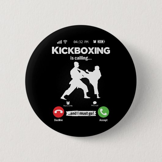 Das Kickboxen ruft Retro-Männer der Kampfkunst auf Button (Vorderseite)
