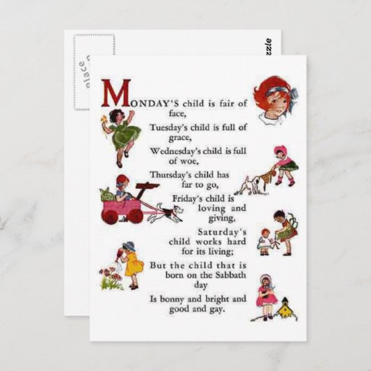 Das Kind am Montag Postkarte (Vorne/Hinten)