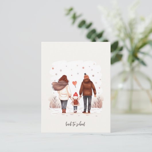 Das Kind zur Schule bringen Postkarte (Stehend Vorderseite)
