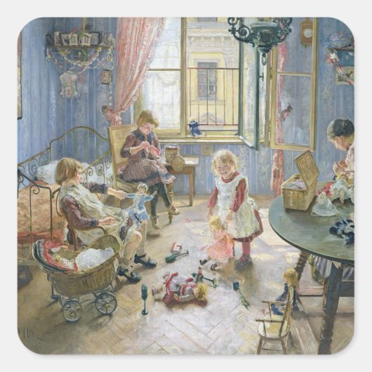 Das Kinderzimmer 1889 Quadratischer Aufkleber (Vorderseite)