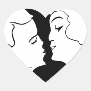 Das Kiss Valentine Schwarz-Weiß Art Deco Design Herz-Aufkleber