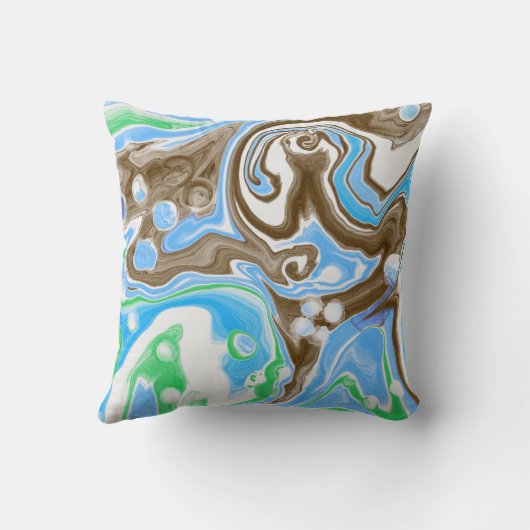 Das Kissen ist in grün-blau-braunem Marmor gehalte (Rückseite)